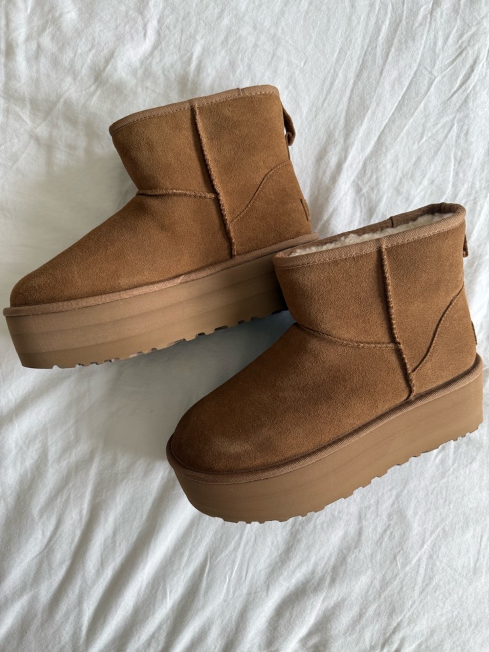 Ugg Classic Ultra Mini Platform Women's Shearling Ankle Boots - Brown Tan Suede